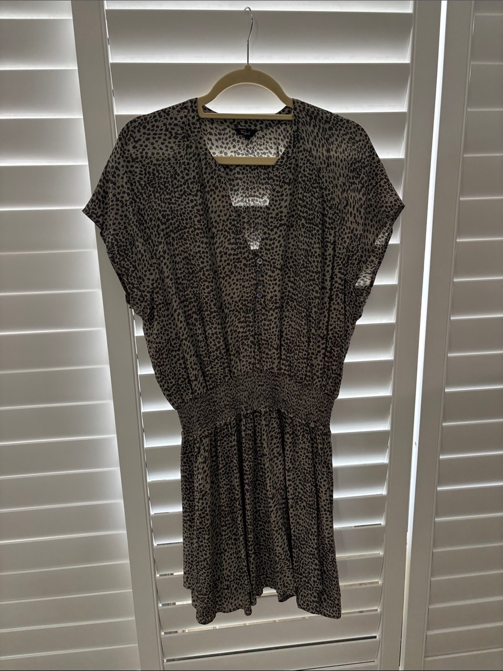 Rails Black and Cream Leopard-Print Mini Dress with Smocked Waist